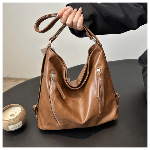 Vintage PU Leder Shopper Tasche Für Damen Große Kapazität Multifunktionaler Rucksack Retro Schultertasche Urban