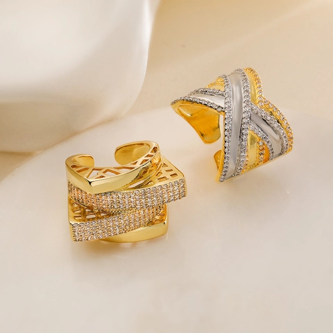Geometrischer Offener Ring Kupfer Vergoldet Zirkonia Mikropave Verstellbar Mode Luxus Schmuck Damen