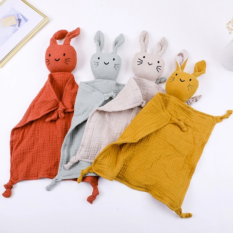 Baby Security Blanket Soft Cotton Muslin Comfort Towel Rabbit Stuffed Animal Snuggle Toy For Newborn Toddler