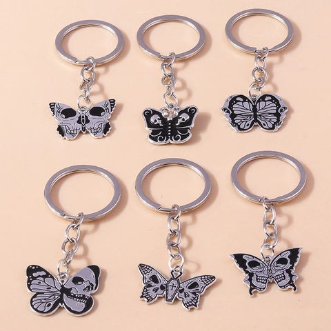 Gothic Butterfly Skeleton Keychain Alloy Enamel Metal Punk Skull Coffin Cross Bag Charm Halloween Decor For Men Women