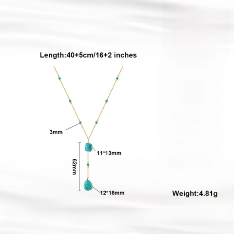 Collier En Y Argent Sterling 925 Pour Femme Retro Turquoise Goutte Deau Pendentif Pierre Irrégulière Bijoux Bohème
