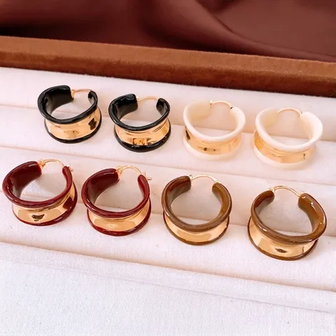 Orecchini A Cerchio A Forma Di C Minimalisti Francesi Rame Placcato Oro 18K Smalto Geometrico Retro Gioielli Di Moda Per Donna