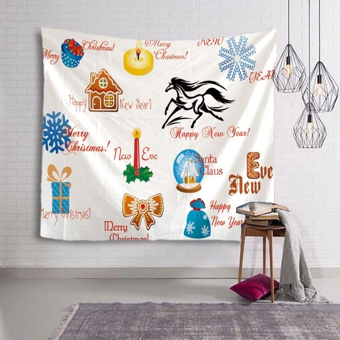 Arazzo Di Natale Da Parete Poliestere Cartone Animato Babbo Natale Renna Capodanno Decorazione Sfondo Casa Camera Da Letto