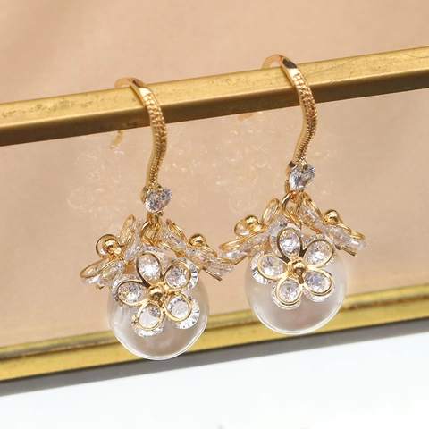 Vintage Blume Süßwasserperle Ohrhänger Mit 925 Sterling Silber Stift Strass Eingelegt Eleganter Schmuck Für Damen