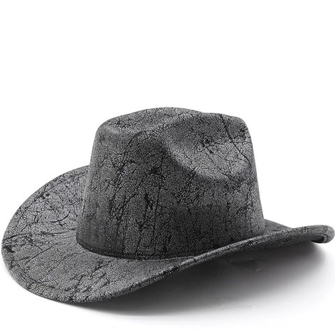 Chapeau De Cow-Boy Western À Bord Large Texture Craquelée Vintage Similicuir Protection Solaire Extérieure Style Rétro