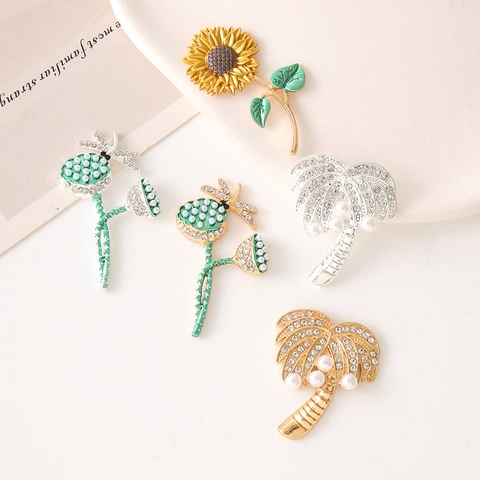 Sunflower Lotus Coconut Tree Alloy Charms Rhinestone Faux Artificial Pearl Enamel DIY Jewelry Phone Case Accessories Crafting