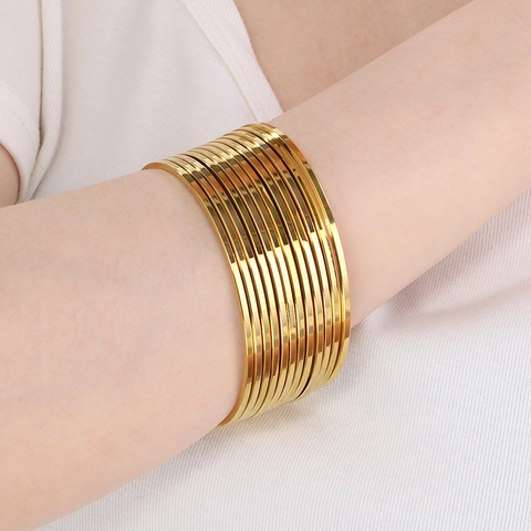 Bangle Bracelet Stainless Steel 18K Gold Plated Minimalist Stackable Thin Round Plain Circle Fashion For Women