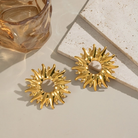 Sonnenstrahl Ohrstecker Edelstahl Geometrische Sonne Wasserdicht Mode Eleganter Schmuck Für Frauen