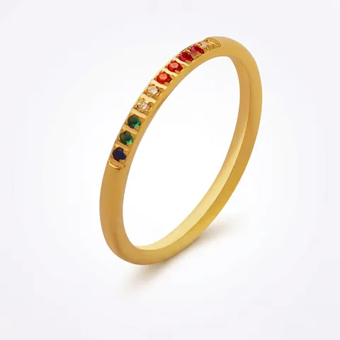 Minimalistische Roestvrijstalen Regenboog Zirconia Ring Elegante Vergulde Multicolor Eternity Dunne Band Stapelbare Vingerring Voor Dames Sieraden