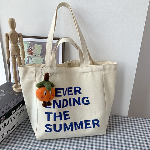 Große Kapazität Canvas Tragetasche Buchstabendruck Never Ending Summer Einfacher Magnetverschluss Schulter Handtasche Frauen Studenten