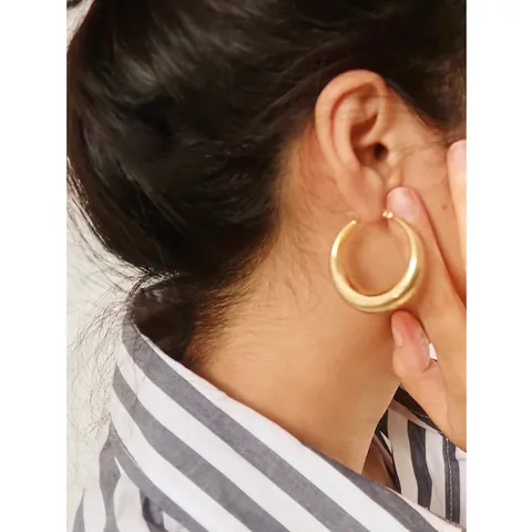 Titanium Steel Chunky Hoop Earrings For Women Minimalist Polished Gold Silver Round Oval Hollow Geometric Hoop Earrings