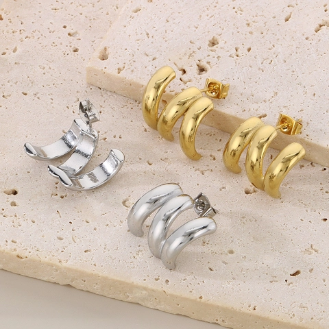Pendientes De Aro En Forma De C Acero Inoxidable 316L Multicapa Geométrico Pulido Joyería De Moda Para Mujer