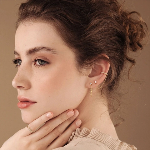 Stainless Steel Birthstone Tassel Stud Earrings For Women Colorful Rhinestone Month Stone Dangle Earrings Fashion Jewelry Gift