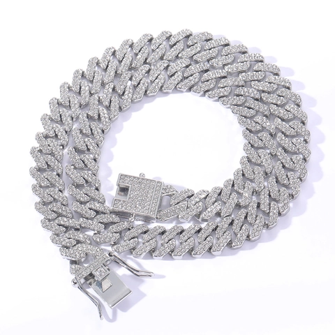 Iced Out Cuban Link Chain Halskette Zinklegierung Österreichischer Rheinkiesel Breit Hip Hop Schmuck Für Herren Damen Kastenverschluss