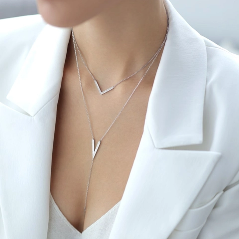 Collana Con Pendente In Argento Sterling 925 In Zirconia A Forma Di V Girocollo Minimalista Gioielli Di Lusso Da Donna Placcati In Oro Bianco