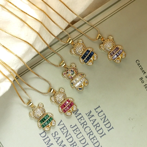 Collana Con Pendente A Orso Rame Zircone Strass Carino Moda Catena A Scatola Gioielli Da Clavicola Per Donna
