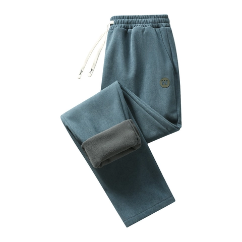 Men Corduroy Pants Fleece Lined Wide Leg Drawstring Elastic Waist Casual Thermal Trousers Vintage Loose Fit