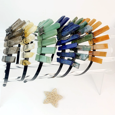 Cerchietto Per Capelli Corona In Pietra Di Cristallo Naturale Con Ciondolo In Metallo Dea Tripla Luna Tiara Boho Strega Per Donne