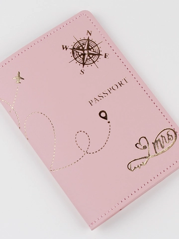 Passport Holder Cover PU Leather Travel Wallet ID Card Case Gold Stamping Airplane Compass Pattern Mr And Mrs Gift