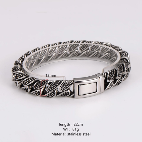 Pulsera De Acero Inoxidable Para Hombre Vintage Retro Punk Textura Tejida Patrón De Puntos Geométricos Cadena De Metal