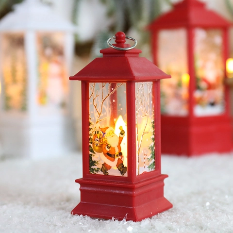 LED Weihnachten Windlaterne Dekorative Nachtlicht Vintage Stil Kunststoff Desktop Ornament Weihnachtsmann Schneemann Muster