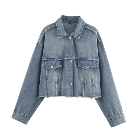 Completo In Denim Donna Giacca Corta E Gonna Midi Asimmetrica Orlo A Vivo Blu Chiaro Denim Cotone Streetwear