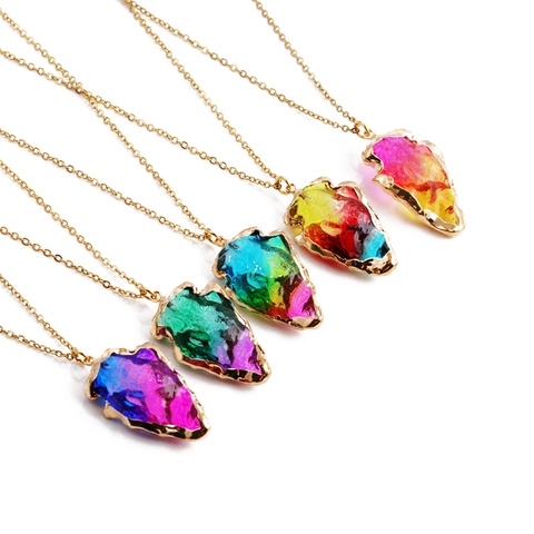 Collana Pendente Punta Di Freccia Cristallo Arcobaleno Bordo Dorato Catena Acciaio Inossidabile Gioielli Geometrici Donna