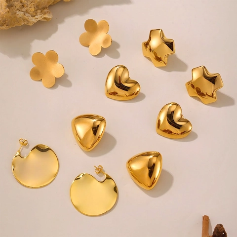 Geometric Stud Earrings Stainless Steel Copper 18K Gold Plated Minimalist Heart Star Flower For Women Fashion Jewelry
