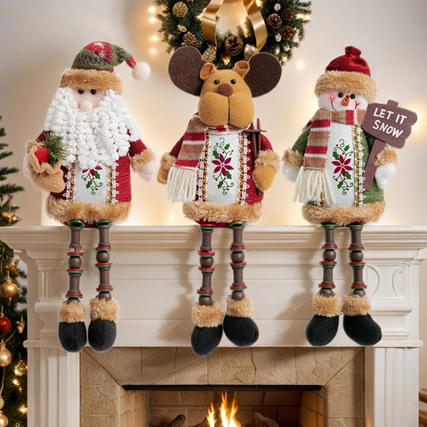 Weihnachten Plüschpuppen Mit Langen Perlenbeinen Ornamente Nordischer Stil Weihnachtsmann Schneemann Rentier Regalhocker Kamin Deko