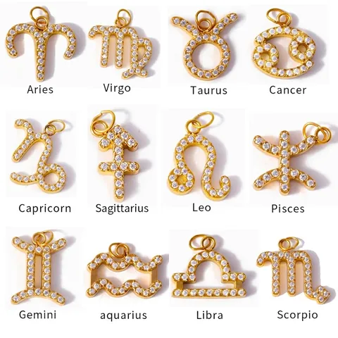 Pendentif Zodiaque en Acier Inoxydable pour Bijoux CNC Strass 12 Constellations Charm DIY pour Collier Boucle d'Oreille Femme
