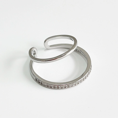 Bague Et Manchette D Oreille Double Couche En Argent Sterling 925 Avec Zircon Bijoux Géométriques Minimalistes Pour Femmes Style Versatile