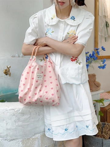 Damen Pink Herz Druck Leinwand Tote Bag Große Kapazität Schulter Achsel Handtasche Täglich Lässig Pendler Student Stil