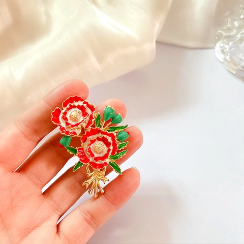 Vintage Bloem Emaille Speld Legering Florale Broche Met Kunstparel Decoratie Elegant Accessoire Voor Dames