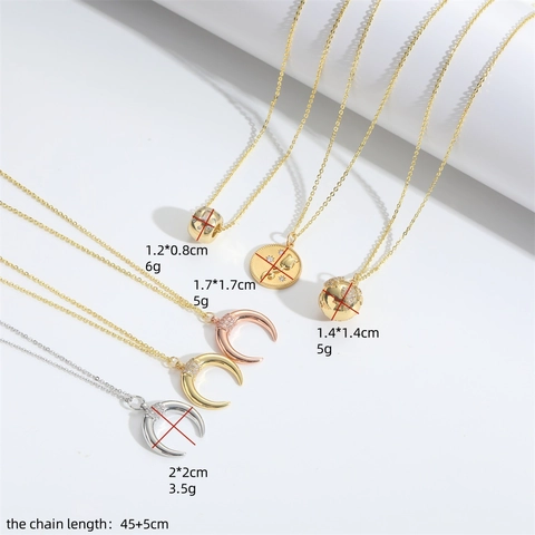 Crescent Moon Earth Rose Pendant Necklaces Copper Cubic Zirconia Pave Jewelry Clavicle Chain Elegant For Women