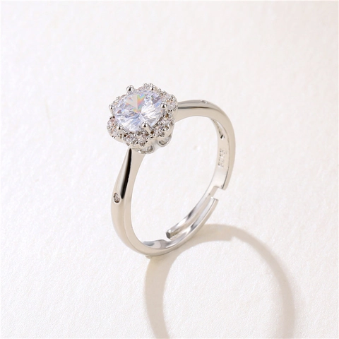 Snowflake Zircon Ring Platinum Plated Copper Adjustable Opening Wedding Jewelry For Women