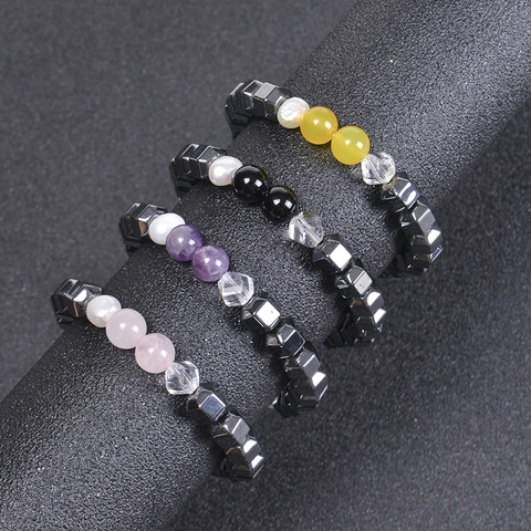 Bracciale Di Perle Naturali D'acqua Dolce Agata Ametista Quarzo Rosa Cristallo Ematite Pietra Unisex Gioielli Fatti A Mano