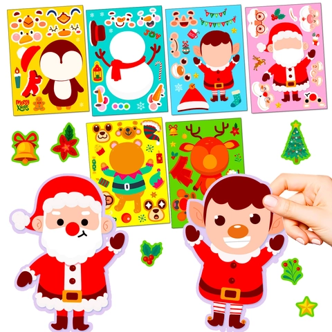Adesivi Di Natale DIY Puzzle Cambio Faccia Giocattolo Per Bambini Cartone Animato Babbo Natale Pupazzo Di Neve Elfo Festa Carta