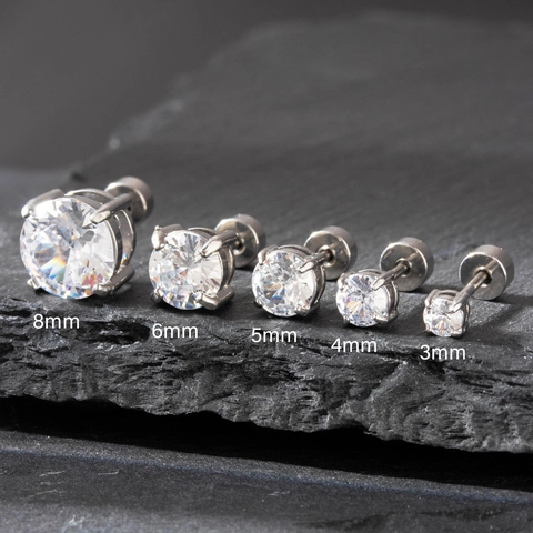 Orecchini Cartilagine Zirconia Cubica Acciaio Inossidabile Chiusura A Vite Tondo Piatto Gioielli Piercing Per Donna Uomo