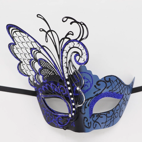 Luxury Masquerade Mask For Women Laser Cut Metal Butterfly Crown Mask Halloween Carnival Costume Party Eye Mask With Rhinestones Glitter Venetian Filigree Mask