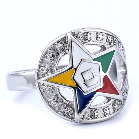 Anello Order Of The Eastern Star Lega Smalto Stella Multicolore Strass Gioielli Massonici Vintage