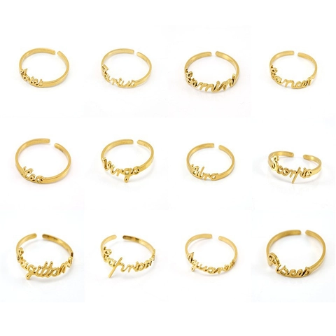 Tierkreiszeichen Ring Edelstahl 18K Vergoldet Verstellbar Offen Sternbild Schriftzug Mode Schmuck Unisex