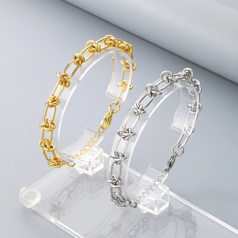 Bracciale A Catena Con Maglie Annodate Acciaio Inossidabile 316L Minimalista Geometrico Regolabile Gioiello