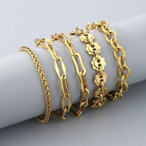 Stainless Steel Bracelet For Women 18K Gold Plated Minimalist Cuban Link Paperclip Wheat Chain Versatile Jewelry