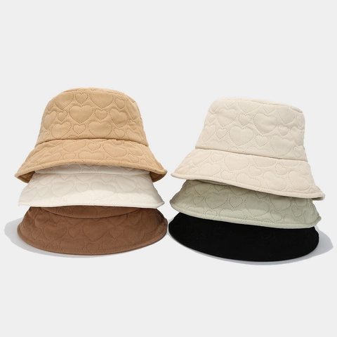 Chapeau Bob Pour Femmes Matelassé Coeur Velours Côtelé Chaud Hiver Coton Protection Solaire Décontracté
