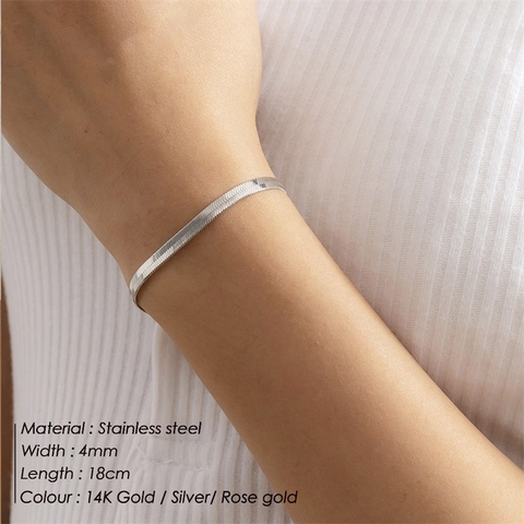 Minimalist Stainless Steel Double Layer Snake Curb Chain Bracelet For Women 14K Gold Plated Stackable Fashion Hand Jewelry Gift