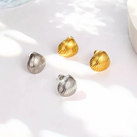 Vintage C-Shaped Stainless Steel Hoop Earrings For Women Geometric Irregular Textured Gold Silver Rhinestone Stud Earrings Jewelry