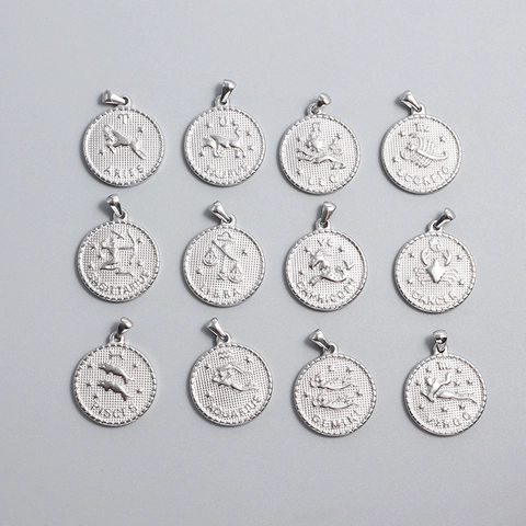 Stainless Steel Twelve Constellations Coin Pendant For DIY Jewelry Making Relief Zodiac Sign Pendant Only Without Chain