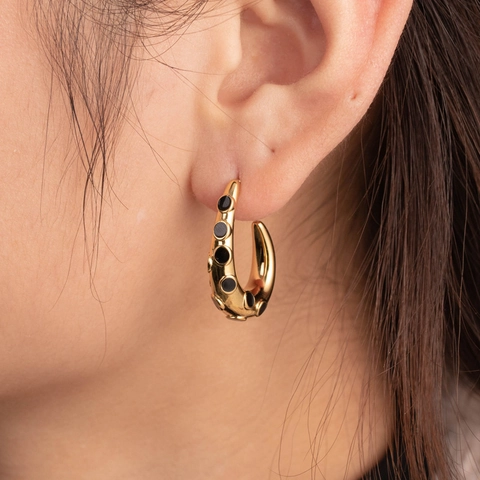 Titanium Steel Rhinestone Earrings For Women Gold Silver Heart Star Pattern Round C-Shaped Hoop Earrings Minimalist Jewelry