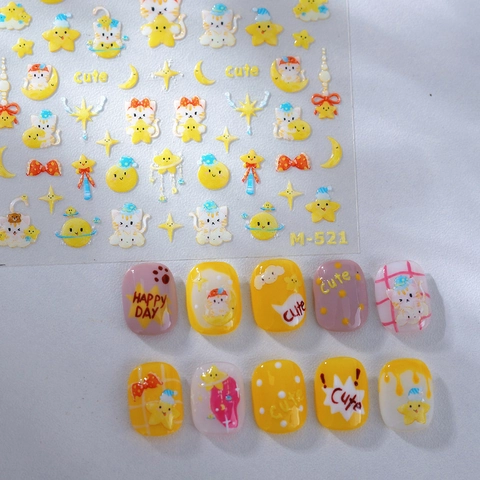 3D Relief Cartoon Katze Mond Stern Nagelaufkleber Selbstklebend Süße DIY Maniküre Abziehbilder Für Frauen Mädchen Kunststoff