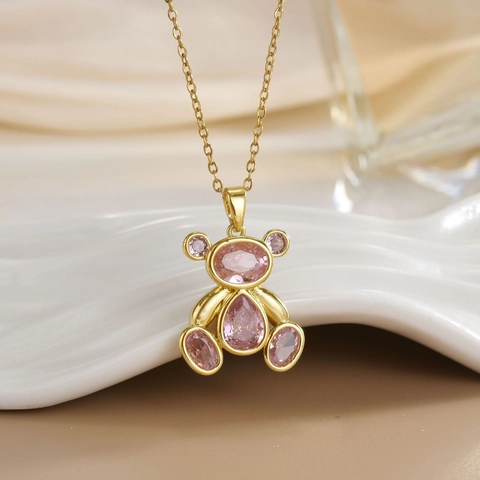 Collana Con Ciondolo A Orso Placcata In Oro 18K Con Zirconi Gioielli Di Lusso Animali Per Donne